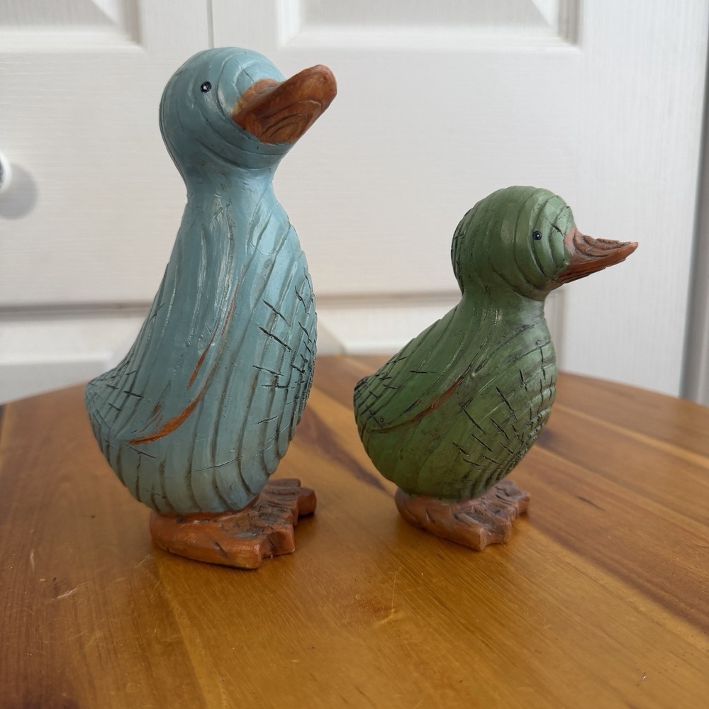 Hobby Lobby Set Of 2 Blue Green Resin Carved Ducks Cottage Farmhouse Spring